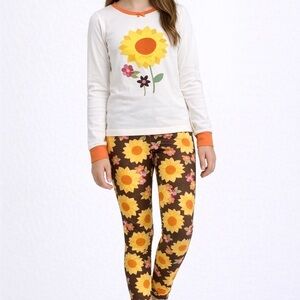 Gymboree Girls Sunflower Pajama Set Slim Fit Leggings Size 14 NWT